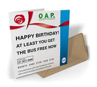Black Raven Design - Happy Birthday! At Least You Get The Bus Free Now - Retirement, Greetings Card 135mm Sq