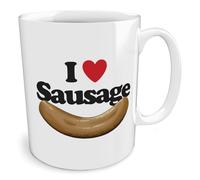Black Raven Design - I Love Sausage | Heart, Ceramic Mug, 11fl oz
