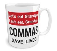 Black Raven Design - Let's Eat Grandpa | Commas Save Lives, Ceramic Mug, 11fl oz