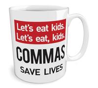 Black Raven Design - Let's Eat Kids | Commas Save Lives, Ceramic Mug, 11fl oz
