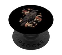 Black Raven Flower Bird Crow Floral Vintage PopSockets Adhesive PopGrip