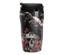 Black Raven Goth Skull Roses Coffee Mug Insulated Travel Tumbler with Lid Double Wall Cup for Home Office