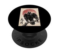 Black Raven Japanese Art Bird Crow Vintage PopSockets Adhesive PopGrip