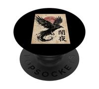 Black Raven Japanese Art Bird Crow Vintage PopSockets Adhesive PopGrip