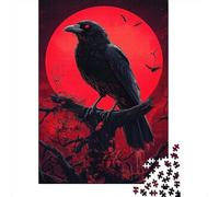 Black Raven Jigsaw Puzzle for Adults 1000 Piece Jigsaw Puzzle Red Moon Night 1000 Pieces Puzzle Game Stress Relief Family Fun Home Decor 52x38cm/1000pcs