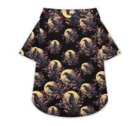 Black Raven Moon Cherry1 Flower Dog Hawaiian Shirt Stretch Collar Button Down Pet Clothes for Small Medium Puppy