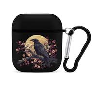 Black Raven Moon Cherry1 Flower Earbuds Case for Airpods 1 2 Accessories Hard Earphones Cover with Keychain