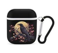 Black Raven Moon Cherry1 Flower Earbuds Case for Airpods 1 2 Accessories Hard Earphones Cover with Keychain