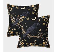 Black_raven_night-floral_moon_style Pillow Covers 2 Pack Cozy Pillowcases Art Cushion Covers Polyester Decor for Couch Livingroom 45x45cm