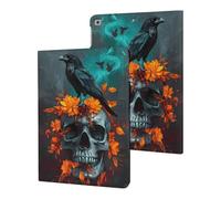 Black Raven On Floral Skull Cute Tablet Case Unisex Slim Hard Protective Cover Compatible with iPad 9th/ 8th/ 7th