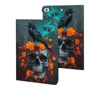 Black Raven On Floral Skull Cute Tablet Case Unisex Slim Hard Protective Cover Compatible with iPad 9th/ 8th/ 7th