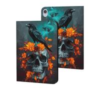 Black Raven On Floral Skull Cute Tablet Case Unisex Slim Hard Protective Cover Compatible with iPad 9th/ 8th/ 7th