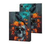 Black Raven On Floral Skull Cute Tablet Case Unisex Slim Hard Protective Cover Compatible with iPad 9th/ 8th/ 7th