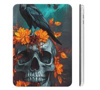 Black Raven On Floral Skull Cute Tablet Case with Pencil Holder Unisex Slim Hard Protective Cover Compatible with iPad Mini 4/5/6