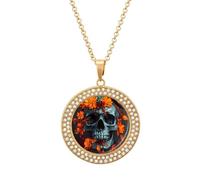 Black Raven On Floral Skull Trendy Diamond Necklace for Women Shiny Jewel Pendant Charms Holiday