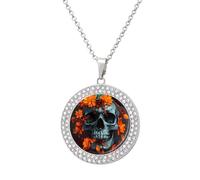 Black Raven On Floral Skull Trendy Diamond Necklace for Women Shiny Jewel Pendant Charms Holiday