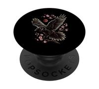 Black Raven Sakura Japanese Art Bird Crow Cherry Blossom PopSockets Adhesive PopGrip