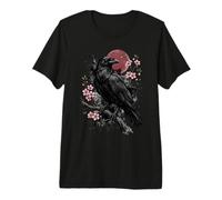 Black Raven Sakura Japanese Art Bird Crow Cherry Blossom Premium T-Shirt