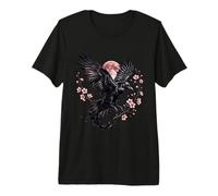 Black Raven Sakura Japanese Art Bird Crow Cherry Blossom Premium T-Shirt