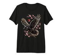 Black Raven Sakura Japanese Art Bird Crow Cherry Blossom Premium T-Shirt