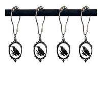 Black Raven Shower Curtain Hooks,12Pcs Halloween Spooky Crow Rustproof Metal Shower Curtain Rings, Gothic Retro Bird Home Bathroom Decor