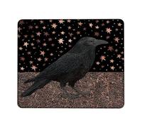 Black Raven Starry Night Mouse Pad, Dark Fantasy Design Rubber Non-Slip Washable Mousepad for Home and Office Computer, Laptop Square 8x10 Inch