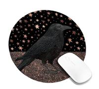 Black Raven Starry Night Mouse Pad, Dark Fantasy Design Rubber Non-Slip Washable Mousepad for Home and Office Computer, Laptop Round