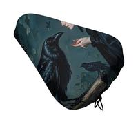Black Raven Witch Bike Seat Cushion Waterproof Bicycle Seat Cover with Drawstring Comfort Dustproof Rain Proof Protection Bike Seat for Outdoor Most Bicycles Mountain Road Bikes