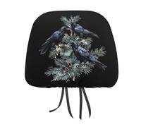 Black Ravens Perched on The Branches Funny Car Headrest Cover Auto Front/Rear Seat Head Rest Protector Universal Fit Most Cars