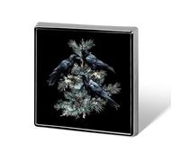 Black Ravens Perched on The Branches Funny Lapel Pins Square Brooch Tie Suit Dress Accessories for Men Women Wedding Birthday