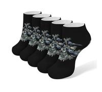 Black Ravens Perched on The Branches Men's Ankle Low Socks 5 Pack Non Slip Flat Boat Breathable Athletic Socks for Women
