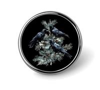 Black Ravens Perched on The Branches Round Brooch Pin Lapel Pins Tie Suit Dress Accessories Wedding Birthday for Men Women