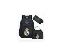 (Black Real Madrid) Football star peripheral backpack student schoolbag three-piece lunch bag pencil bag children men's style