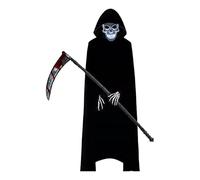 Black Reaper Cape Set, Halloween Reaper Costume Set, Death Cape Cosplay Costume, 4 Holiday Costumes with Mask and Sickle, Hooded Cape for Hallo Costume