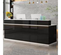 Black Reception Table with Storage Lockable Drawers Stylish Reception Counter for Office Retail Lobby Beauty Salon - 140cm/55in Modern Design