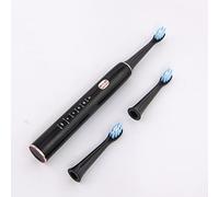 Black Rechargeable Sonic Toothbrush - Battery Powered Lightweight Tooth Brush with Built-in Pressure Sensor, 5 Cleaning Modes, 2 Minute Timer, LED Charge Indicator & 2 Spare Heads