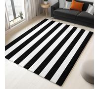 Black Rectangle Area Rug - Minimalism Geometric Stripes, Soft Flannel Low Pile Carpet for Living Room Bedroom Office, Machine Washable Large Rug with Non-Slip Backing, 180 x 240 cm
