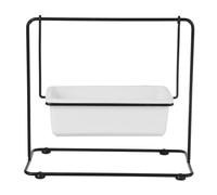 (Black, Rectangular Basin) Flower Pot Ceramic Succulent Planter Pots Iron Rack with Ceramic For Garden