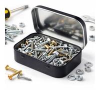 Black Rectangular Metal Storage Tin with Hinged Lid 9.5 x 6 x 2 cm, Small Iron Box for Screws, Coins, Keys, Razor Blades, Sweets & Hardware, Pocket Size Mini Portable Container for Home, Toolbox or Tr