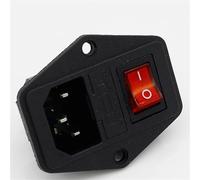 Black Red 10A AC 250V 3 Terminal Power Socket With Fuse Holder 1Pcs