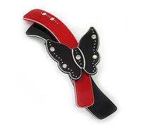 Black/Red Acrylic Crystal Butterfly Barrette Hair Clip Grip - 95mm Across