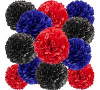 Black Red and Blue Paper Pom Poms Decorations for Girls Boys Spiderman Birthday Decorations Ceiling Wall Hanging Tissue Flowers Decorations 12pcs,3 Colors