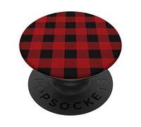 Black Red Buffalo Plaid Christmas Checkered Gingham Flannel PopSockets Swappable PopGrip