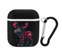 Black Red Buffalo Plaid Moose Bluetooth Headset Cover Earbud Case Earphone Protective Case Compatible with Airpods 1/2