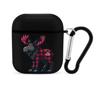 Black Red Buffalo Plaid Moose Bluetooth Headset Cover Earbud Case Earphone Protective Case Compatible with Airpods 1/2