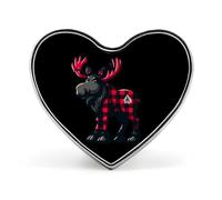 Black Red Buffalo Plaid Moose Button Pins Heart Lapel Pin Badge Button Brooch Craft Gift Decor for Women Men