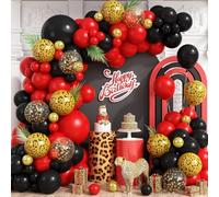 Black Red Cheetah Print Balloon Arch Kit, Black Red Balloons Garland with 4D Foil Leopard Balloon for Safari Jungle Wild Cheetah Print Birthday Bridal Shower Party Decorations