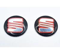 BLACK RED Chrome For Fits Seat Remote Key Fob Sticker Badge Emblem Logo 14mm 2 pcs