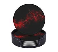 Black Red Color Paint Round Coasters Drink Coasters With Holder 6 Pcs Table Protection Round Cup Mat Pad For Cup