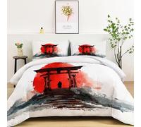 Black Red Coverless Duvet Japanese Style Watercolor SunBreathable Non-Allergenic & Machine Washable Comforter Quilted Soft Comfortable Breathable Microfiber Coverless All Seasons 240 x 220 cm